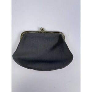 Vintage Black Fabric Coin Purse Gold Tone Kiss Lock Clasp Evening Change Purse